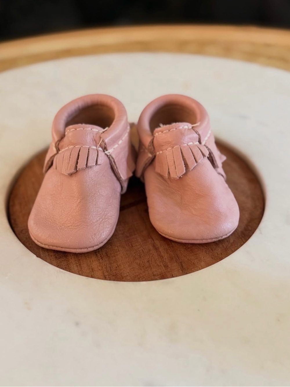 Freshly Picked Blush Pink Fringe Moccasins